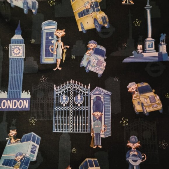 London Society Cats on Navy Background Fabric Remnant 34" x 34" - Picture 2 of 3